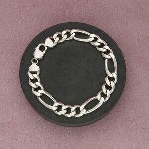 sterling silver mens vintage italian figaro chain bracelet size 8.5in